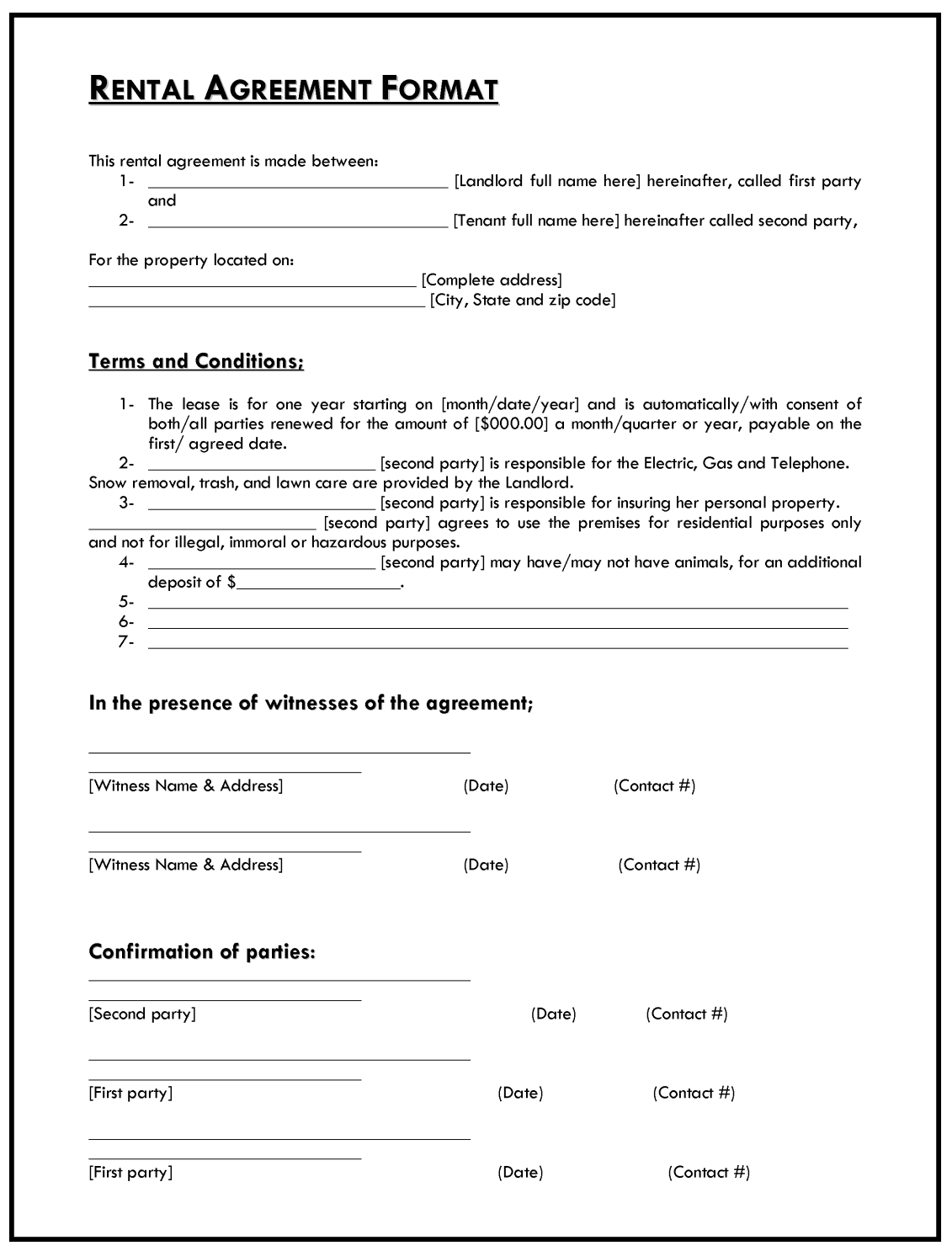 Template For A Rental Agreement
