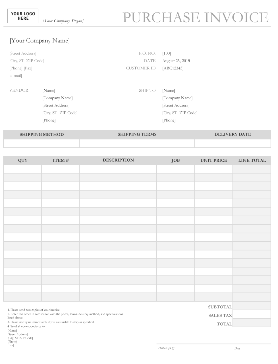 Purchase Invoice Sample
